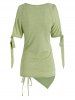 T-shirt Asymétrique Epaule Dénudée à Lacets à Volants - Vert clair L