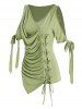 Cold Shoulder Lace-up Asymmetrical Ruched T-shirt -  
