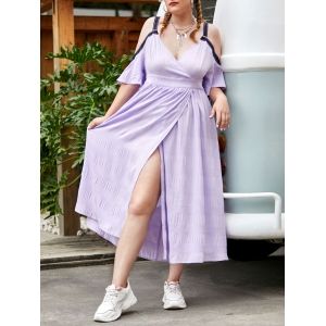 

Plus Size Cold Shoulder High Slit Surplice Midi Dress, Mauve