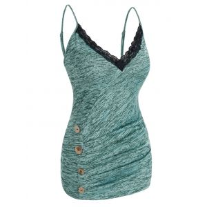 

Plus Size Space Dye Lace Panel Ruched Cami Top, Sea turtle green