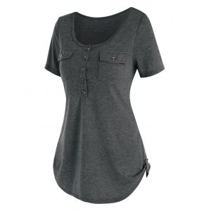 

Buttons Pockets Casual Solid T Shirt, Gray