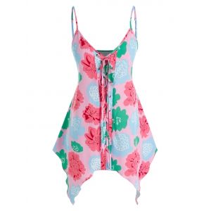 

Plus Size Flower Hanky Hem Lace-up Sleeveless Cami Top, Light pink