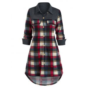 

Plaid Flap Detail High Low Shirt, Multi