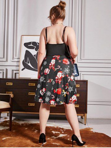 Plus Size Christmas Santa Claus Snowflake Lace-up A Line Dress