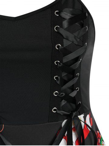 Plus Size Christmas Santa Claus Snowflake Lace-up A Line Dress