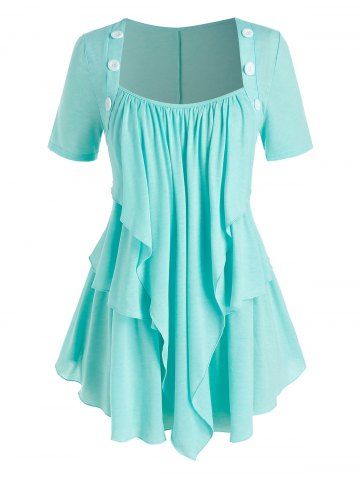 Plus Size Layered Draped Buttoned Round Hem Tunic Tee