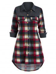 Plaid Flap Detail High Low Shirt -  