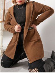 Manteau à Capuche Zippé Grande Taille avec Poche - Brun Ours 1X