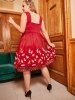 Robe Superposée en Maille Brodée Pailletée Grande Taille sans Dos - Rouge Lave L