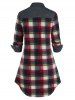 Plaid Flap Detail High Low Shirt -  