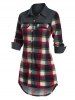 Plaid Flap Detail High Low Shirt -  