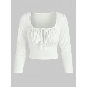 

Long Sleeve Tie Knot Cropped T-shirt, White