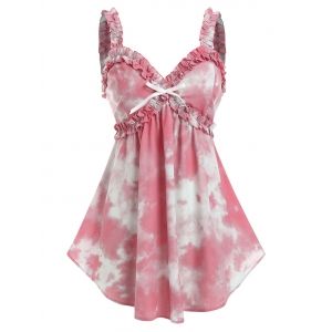 

Plus Size Tie Dye Bowknot Frilled Backless Tank Top, Light pink