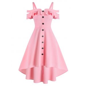 

Cold Shoulder Ruffled High Low Dress, Light pink