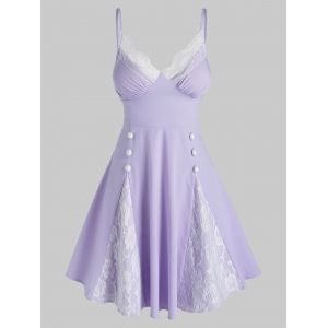 

Spaghetti Strap Lace Insert Flare Dress, Light purple