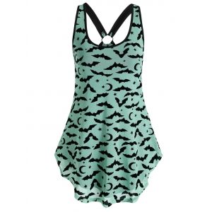 

Moon Bat Print Mesh Tank Top, Green