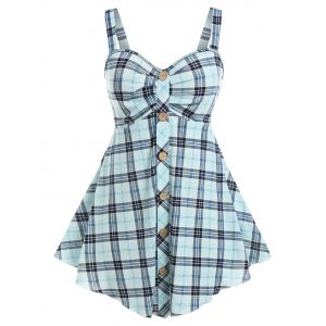

Plus Size Plaid Mock Button Empire Waist Tank Top, Light blue