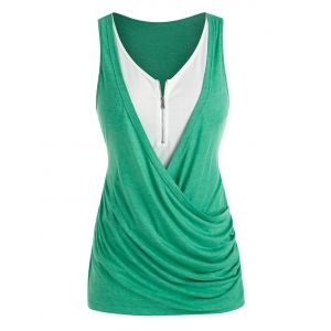 

Plus Size Draped Half Zipper 2 in 1 Tank Top, Green