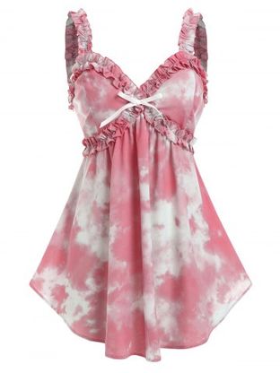 Plus Size Tie Dye Bowknot Frilled Backless Tank Top