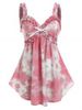 Plus Size&Curve Tie Dye Bowknot Frilled Backless Tank Top -  