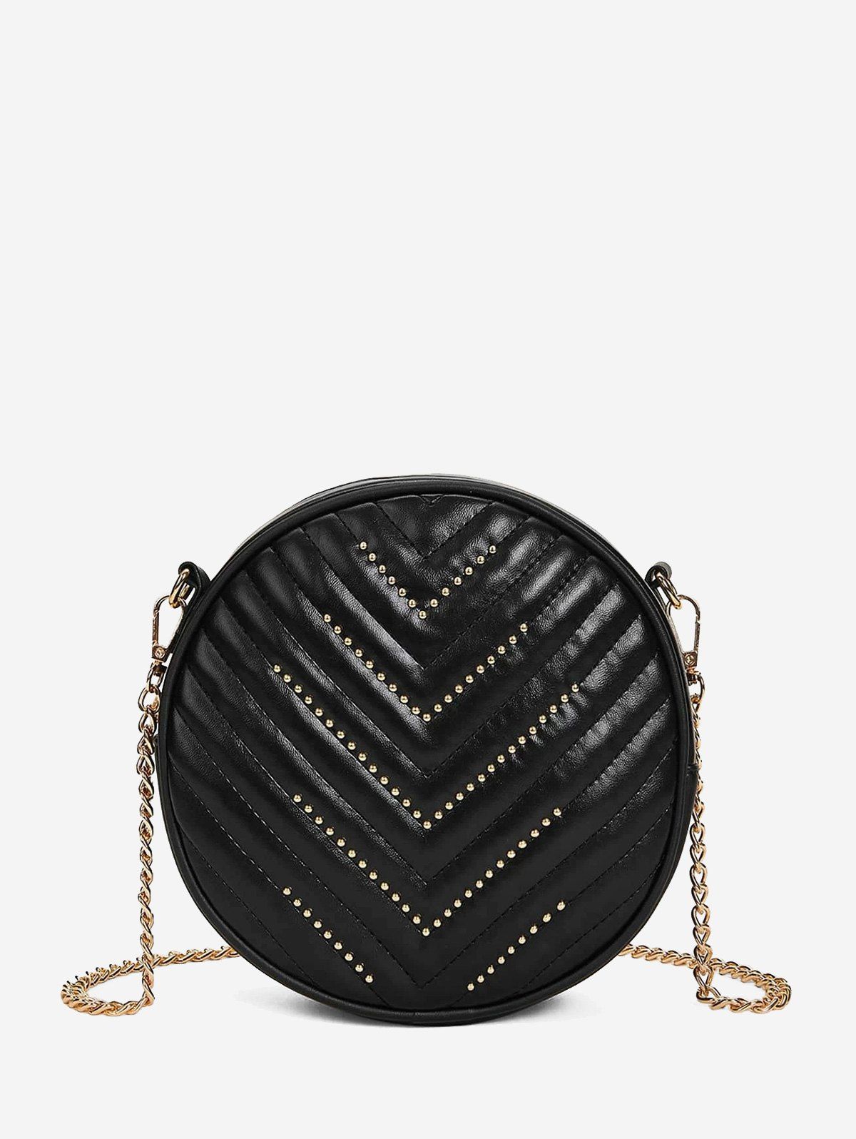 

Rivets Quilted Chain Canteen Crossbody Bag, Black