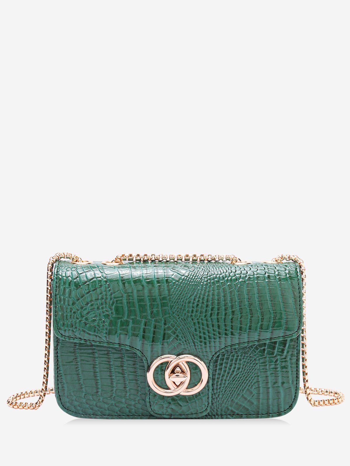 

Retro Snakeskin Pattern Chain Crossbody Bag, Medium forest green