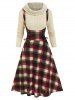 Off The Shoulder Lace Up Plaid  2 in 1 Dress -  