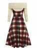 Off The Shoulder Lace Up Plaid  2 in 1 Dress -  