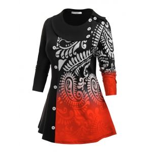 

Plus Size Paisley Ombre Long Sleeve Foldover Tee, Multi