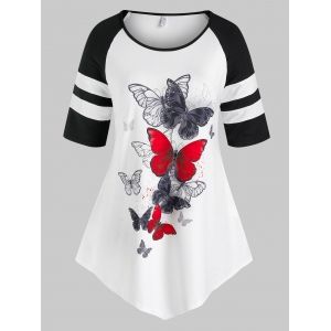 

Plus Size Butterfly Contrast Binding Raglan Sleeve Tee, Multi