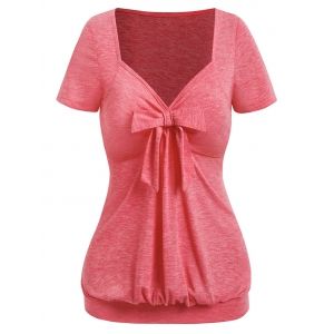 

Front Bowknot Blouson T Shirt, Light pink