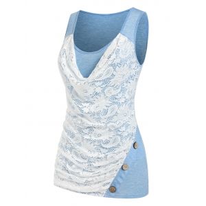 

Plus Size Lace Insert Cowl Front Tank Top, Light blue