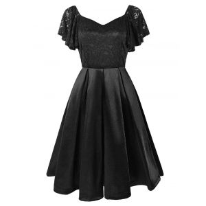 

Sweetheart Neck Lace Panel Butterfly Sleeve Dress, Black
