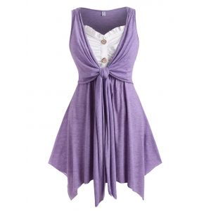 

Button Front Tie Front Heathered Plus Size Tank Top, White