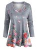 Plus Size V Neck Floral Print T Shirt -  