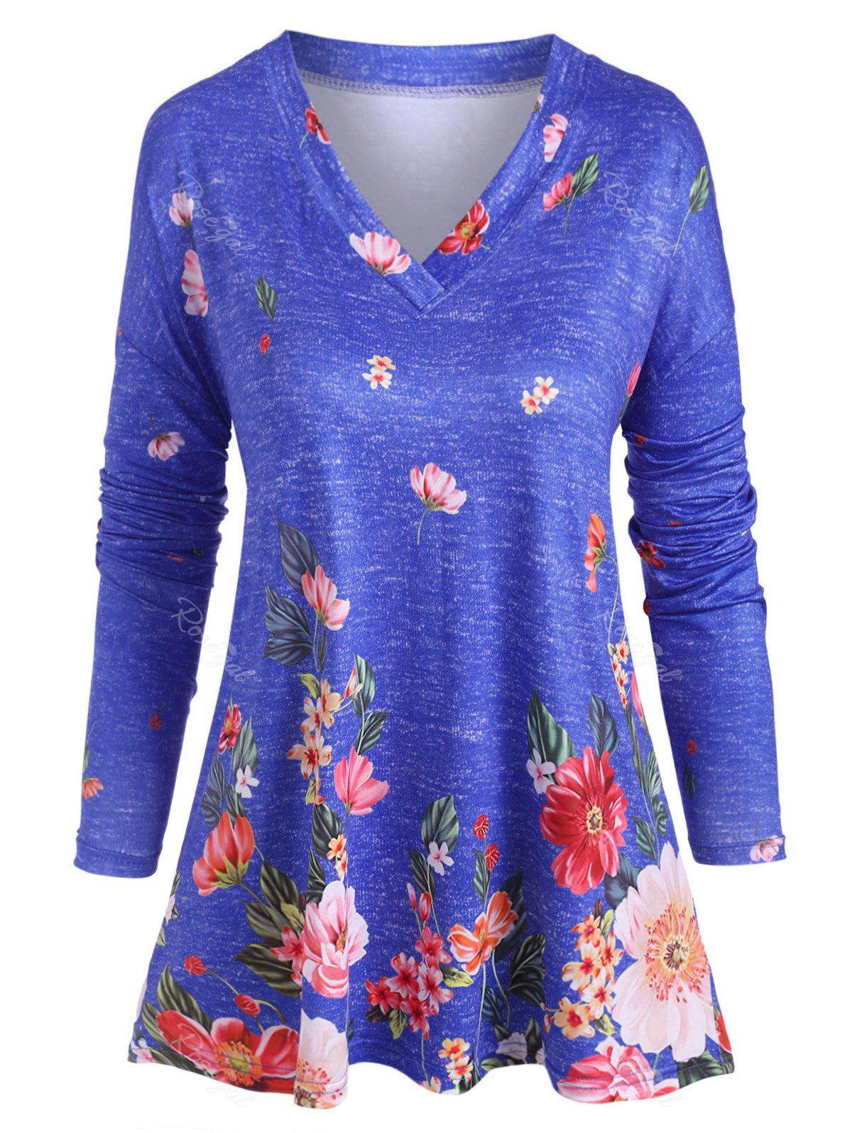 Shops Plus Size V Neck Floral Print T Shirt  