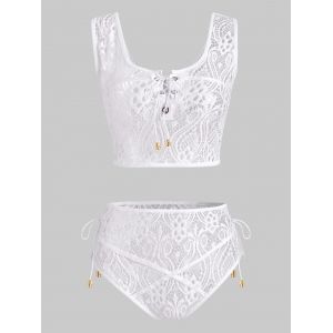 

Lace-up Bells Lace Lingerie Set, White