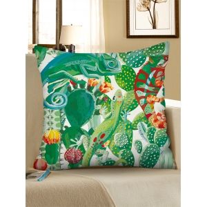 

Cactus Lizard Print Linen Square Pillowcase, Shamrock green