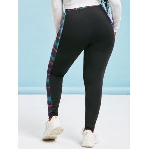 

Plus Size High Waist Plaid Fitted Leggings, Black