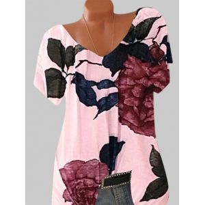 

Plus Size Batwing Sleeve Floral Print Tee, Light pink