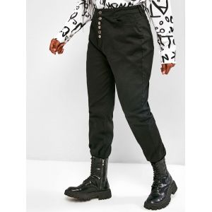 

Plus Size Button Fly Frayed Hem Pencil Jeans, Black