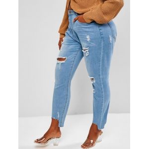 

Plus Size Stepped Hem Distressed Jeans, Blue