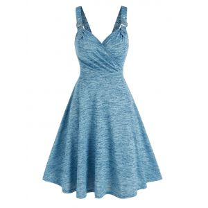 

Buckle Straps Space Dye Knee Length Dress, Blue