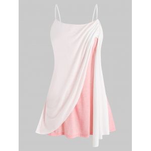 

Plus Size Draped Two Tone Slit Ruched Cami Top, Light pink