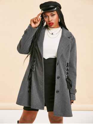 Plus Size Dual Lace-up Single Breasted Tunic Coat