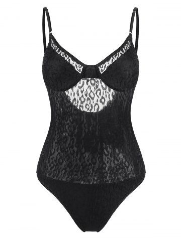 Lace Panel Underwire One-piece Swimsuit - BLACK - S