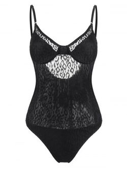 Lace Panel Underwire One-piece Swimsuit - BLACK - L