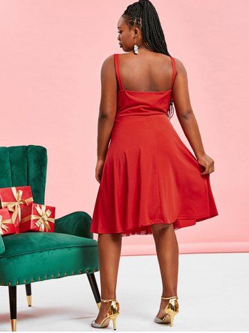 Christmas Snowflake Mesh Panel Lace Up Plus Size Dress