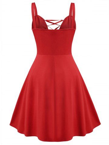 Christmas Snowflake Mesh Panel Lace Up Plus Size Dress