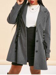 Manteau Tunique à Double Boutonnage à Lacets Grande Taille - Gris Ardoise Foncé 1X